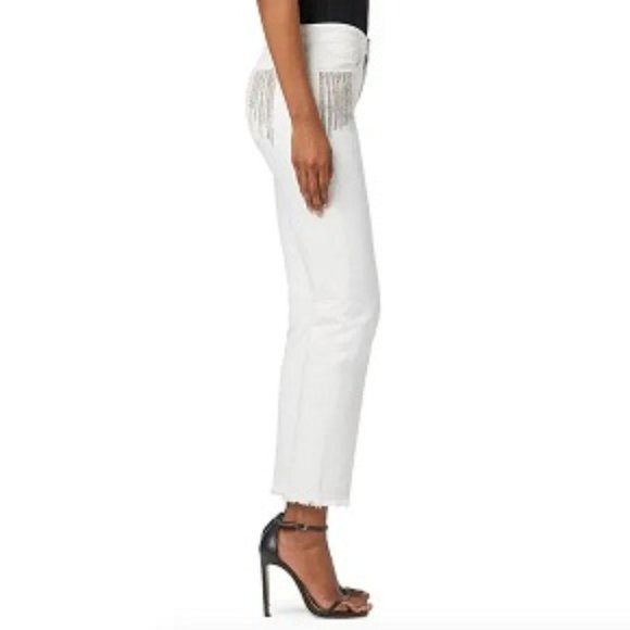 78% OFF NWT Joe's Jeans Crystal Fringe Accents Mid-Rise Fringe Hem 24 White - Picture 7 of 9